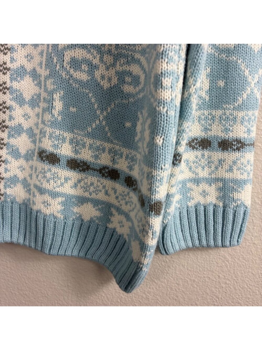 National Fair Isle Cardigan 1X Blue Ivory Nordic Sweater Snowflake Winter Knit - Picture 4 of 7